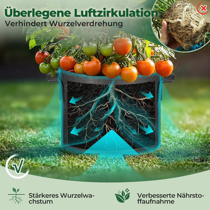 Fabric Plant Grow Bags with Handle 10 Gallon Pack of 5, Heavy Duty Nonwoven Smart Garden Pot Thickened Aeration Nursery Container Black for Outdoor Potato, Tomato, Chili, Carrot and Vegetables