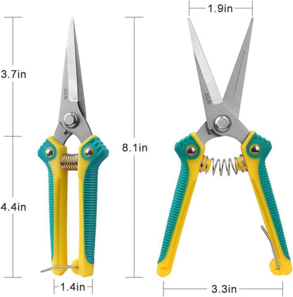 Pruning Scissors, Professional Garden Shears - Straight Stainless Steel Blades - Sharp Gardening Hand Pruner for Garden Harvesting Fruits, Vegetables, Trimming Flowers and Plants, 8.1IN