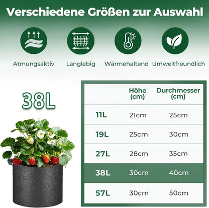 Fabric Plant Grow Bags with Handle 10 Gallon Pack of 5, Heavy Duty Nonwoven Smart Garden Pot Thickened Aeration Nursery Container Black for Outdoor Potato, Tomato, Chili, Carrot and Vegetables